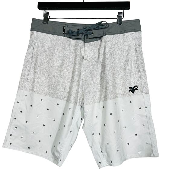 Vonpiper Board Shorts Tie Waist Swim Beach Athletic Grey White - 8 - Picture 1 of 4